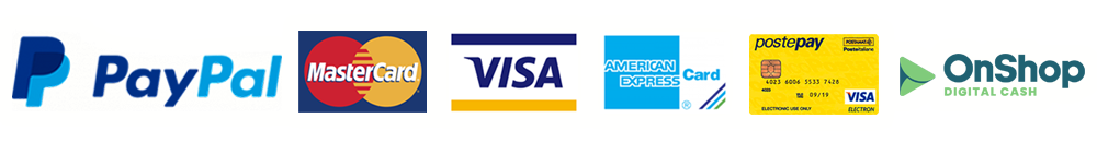 PayPal, MasterCard, Visa, American Express, Postepay, OnShop